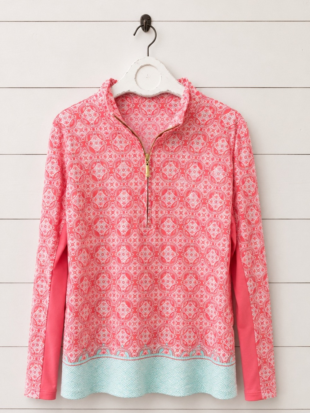 Cabana Life Coral Pink Printed Top with Mint Accents